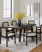 Rattan Black Dining Chairs  Wooden Armchairs Removable Cushion Home Kitchen Restaurant