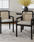 Rattan Black Dining Chairs  Wooden Armchairs Removable Cushion Home Kitchen Restaurant