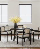 Rattan Black Dining Chairs  Wooden Armchairs Removable Cushion Home Kitchen Restaurant