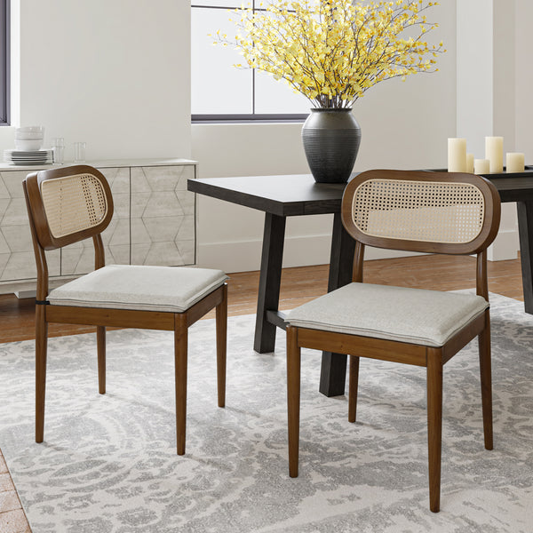 Farmhouse Dining Chairs Rattan Side Chairs Wood Legs Removable Cushion Home Kitchen Restaurant