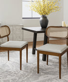 Farmhouse Dining Chairs Rattan Side Chairs Wood Legs Removable Cushion Home Kitchen Restaurant