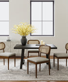 Farmhouse Dining Chairs Rattan Side Chairs Wood Legs Removable Cushion Home Kitchen Restaurant
