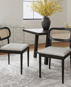 Farmhouse Dining Chairs Rattan Side Chairs Wood Legs Removable Cushion Home Kitchen Restaurant