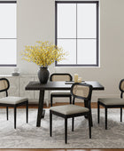 Farmhouse Dining Chairs Rattan Side Chairs Wood Legs Removable Cushion Home Kitchen Restaurant