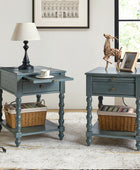 Modern End Table Set of 2 | Solid Wood Nightstand with Drawer Tray & USB Ports for Living Room & Bedroom