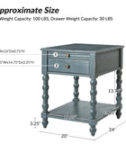 Modern End Table Set of 2 | Solid Wood Nightstand with Drawer Tray & USB Ports for Living Room & Bedroom