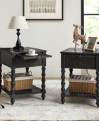 Modern End Table Set of 2 | Solid Wood Nightstand with Drawer Tray & USB Ports for Living Room & Bedroom