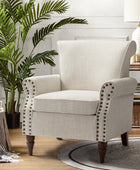 Upholstered Sofa Armchair Fabric Wingback Accent Chair Wood Legs Nailhead Trim Home Living Room Bedroom