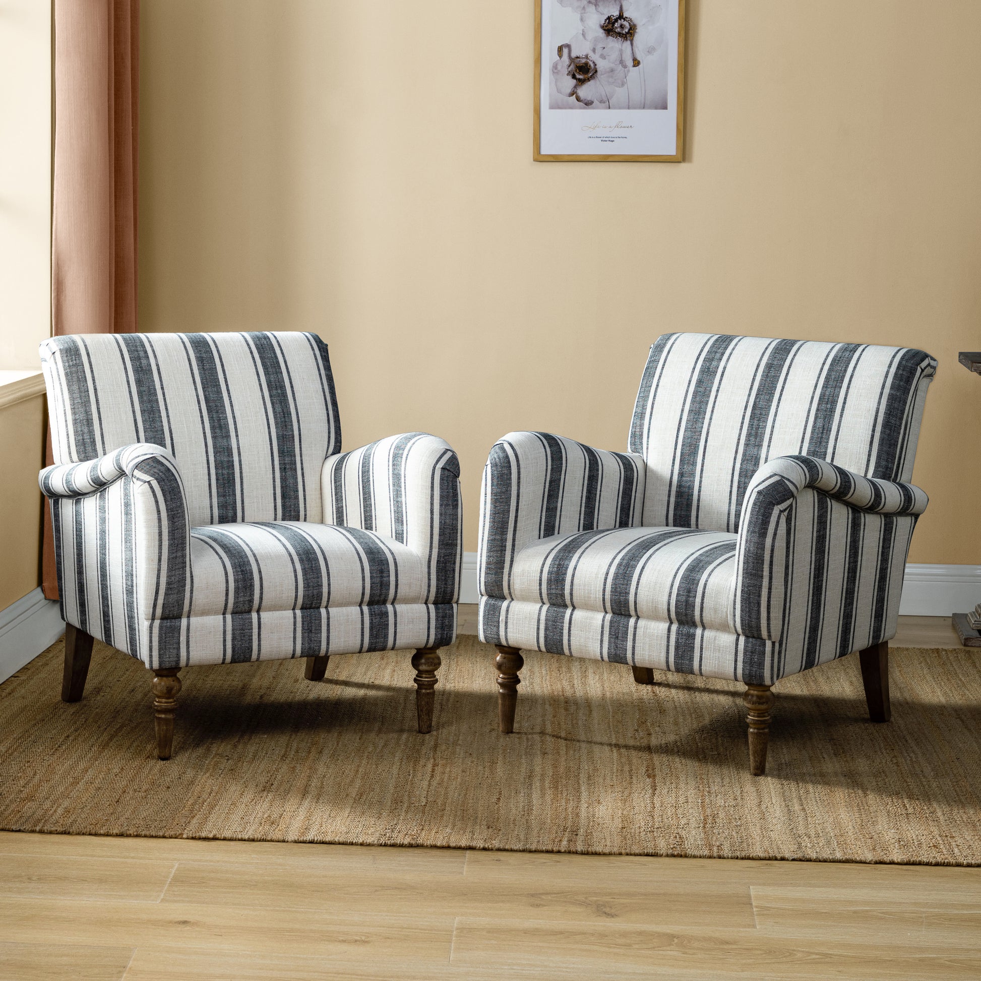 Farmhouse Plaid Accent Chair with Carved Wood Legs ,29.5”W Upholstered Rustic Armchair for Living Room, Bedroom or Reading Nook, GREENGUARD Certified
