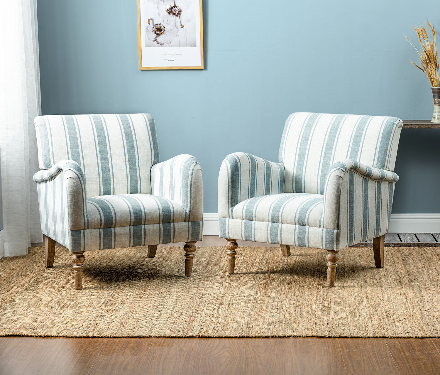 Farmhouse Plaid Accent Chair with Carved Wood Legs ,29.5”W Upholstered Rustic Armchair for Living Room, Bedroom or Reading Nook, GREENGUARD Certified