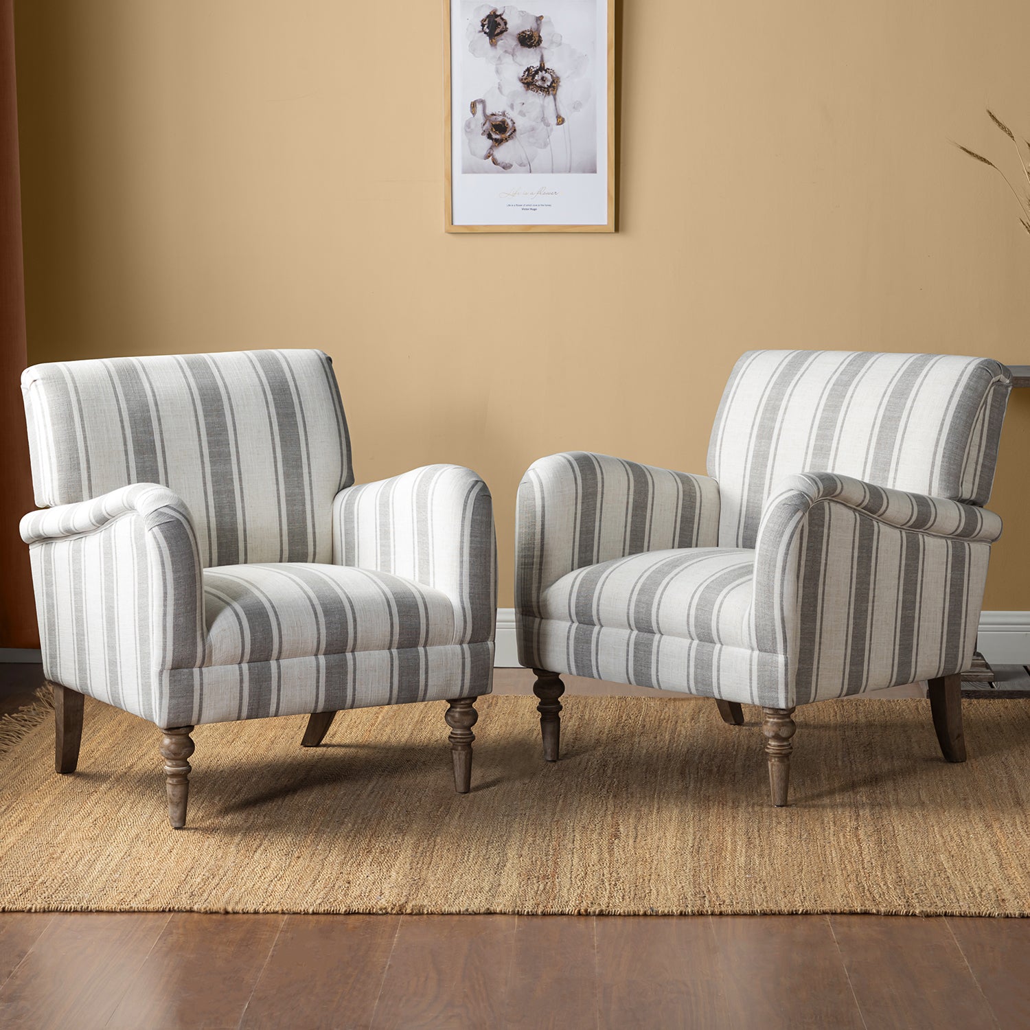 Farmhouse Plaid Accent Chair with Carved Wood Legs ,29.5”W Upholstered Rustic Armchair for Living Room, Bedroom or Reading Nook, GREENGUARD Certified