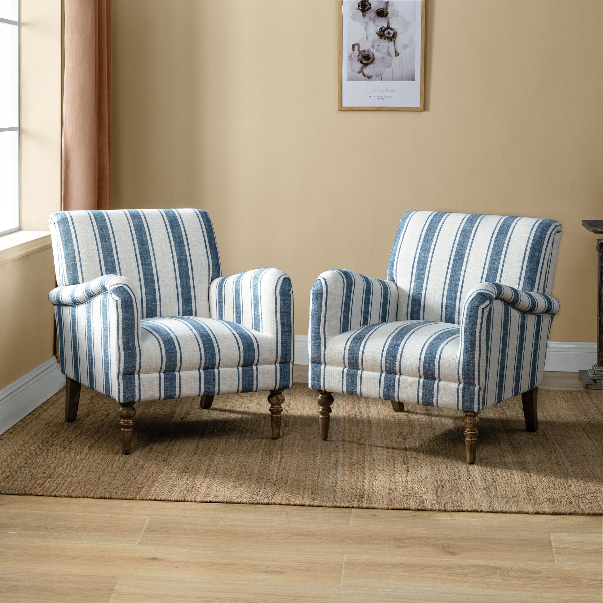 Farmhouse Plaid Accent Chair with Carved Wood Legs ,29.5”W Upholstered Rustic Armchair for Living Room, Bedroom or Reading Nook, GREENGUARD Certified