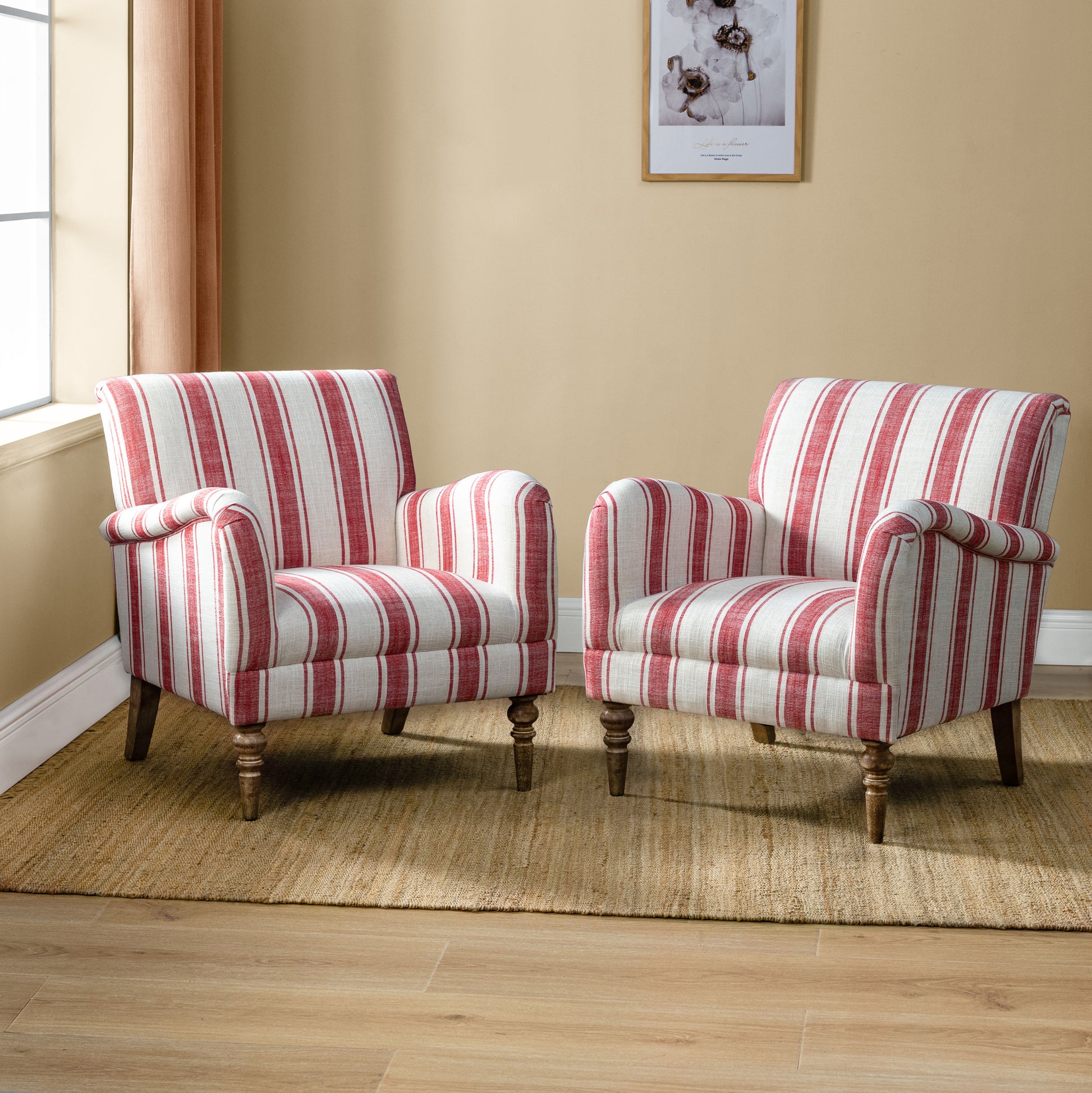 Farmhouse Plaid Accent Chair with Carved Wood Legs ,29.5”W Upholstered Rustic Armchair for Living Room, Bedroom or Reading Nook, GREENGUARD Certified