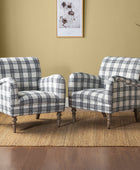 Farmhouse Plaid Accent Chair with Carved Wood Legs ,29.5”W Upholstered Rustic Armchair for Living Room, Bedroom or Reading Nook, GREENGUARD Certified