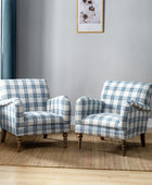 Farmhouse Plaid Accent Chair with Carved Wood Legs ,29.5”W Upholstered Rustic Armchair for Living Room, Bedroom or Reading Nook, GREENGUARD Certified