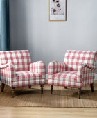 Farmhouse Plaid Accent Chair with Carved Wood Legs ,29.5”W Upholstered Rustic Armchair for Living Room, Bedroom or Reading Nook, GREENGUARD Certified