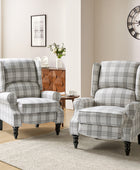 Recliner Chair Push Back Upholstered Midcentury Wingback Armchair Fabric Home Theater Couch Wood Legs Home Living Room