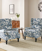Recliner Chair Push Back Upholstered Midcentury Wingback Armchair Fabric Home Theater Couch Wood Legs Home Living Room
