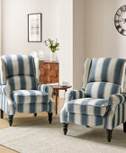 Recliner Chair Push Back Upholstered Midcentury Wingback Armchair Fabric Home Theater Couch Wood Legs Home Living Room