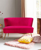 Velvet Upholstered Loveseat Sofa with Gold Metal Legs, White Tufted Back Home Bedroom