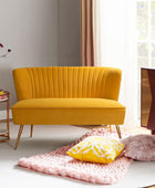Velvet Upholstered Loveseat Sofa with Gold Metal Legs, White Tufted Back Home Bedroom