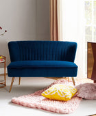 Velvet Upholstered Loveseat Sofa with Gold Metal Legs, White Tufted Back Home Bedroom