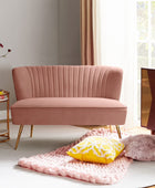 Velvet Upholstered Loveseat Sofa with Gold Metal Legs, White Tufted Back Home Bedroom