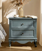 Wooden Nightstand with Charging Station Space 2 Drawers Bedside Table Bedroom Living Room
