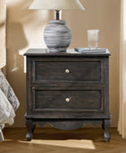 Wooden Nightstand with Charging Station Space 2 Drawers Bedside Table Bedroom Living Room