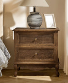 Wooden Nightstand with Charging Station Space 2 Drawers Bedside Table Bedroom Living Room