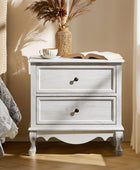 Wooden Nightstand with Charging Station Space 2 Drawers Bedside Table Bedroom Living Room