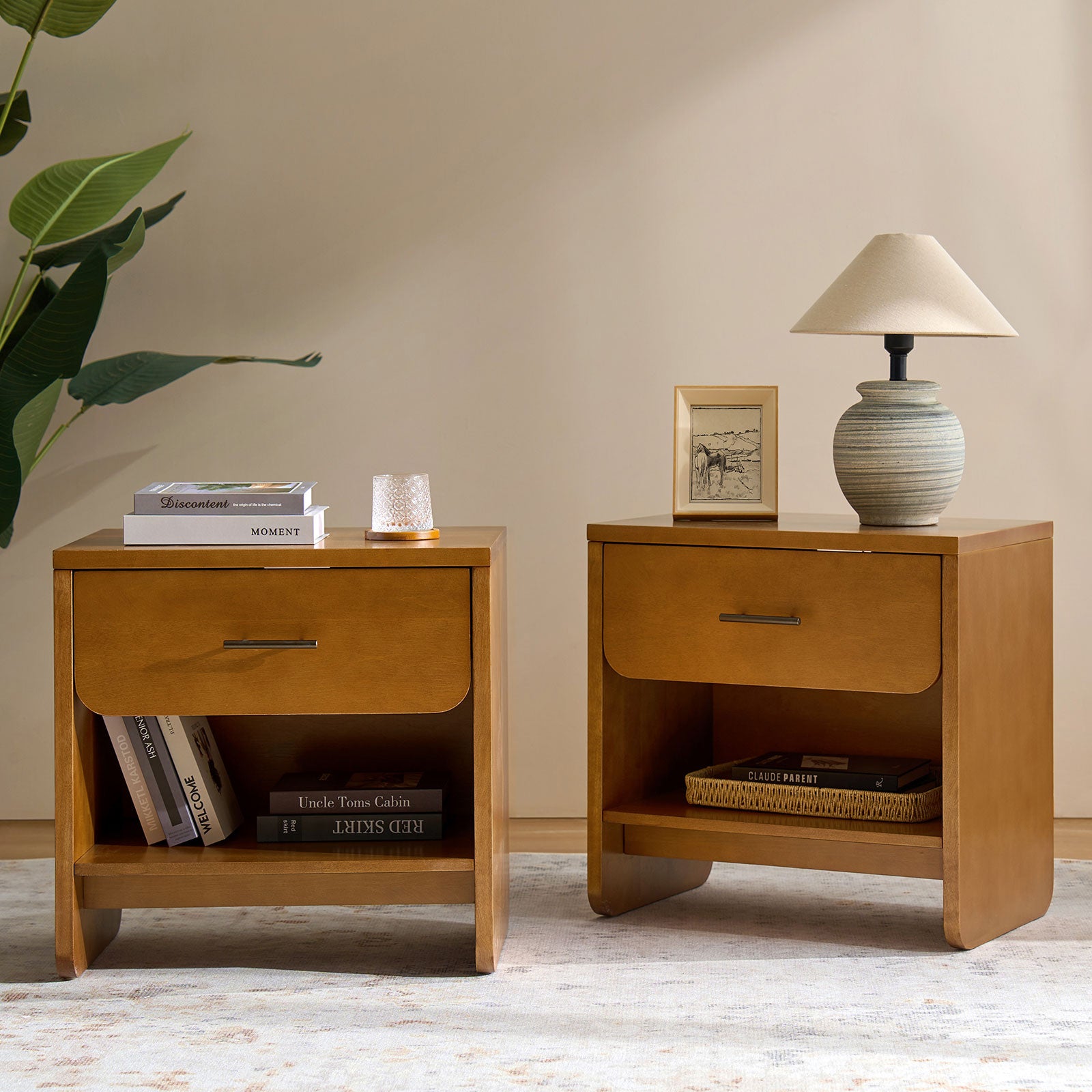 24"Tall Modern Nightstand with Hidden Drawer Charging Station End Table Bedroom Apartment