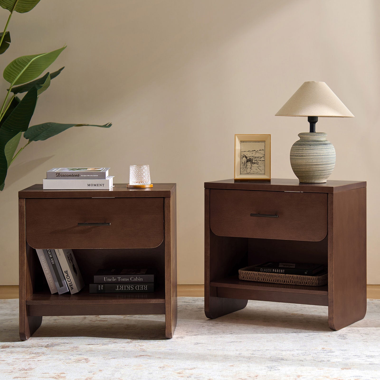 24"Tall Modern Nightstand with Hidden Drawer Charging Station End Table Bedroom Apartment