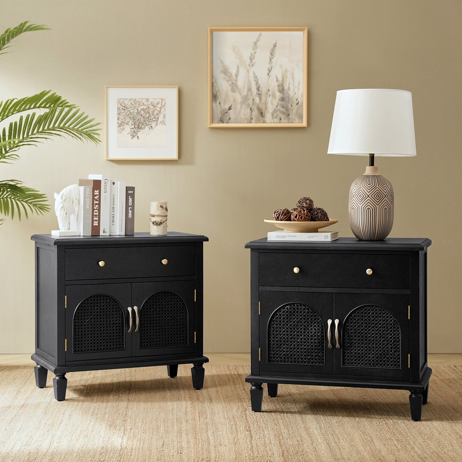 27" Tall Traditional Soild Wood End Table with Charging Station & Adjustable Shelf, Side Table for Apartment and Living Room