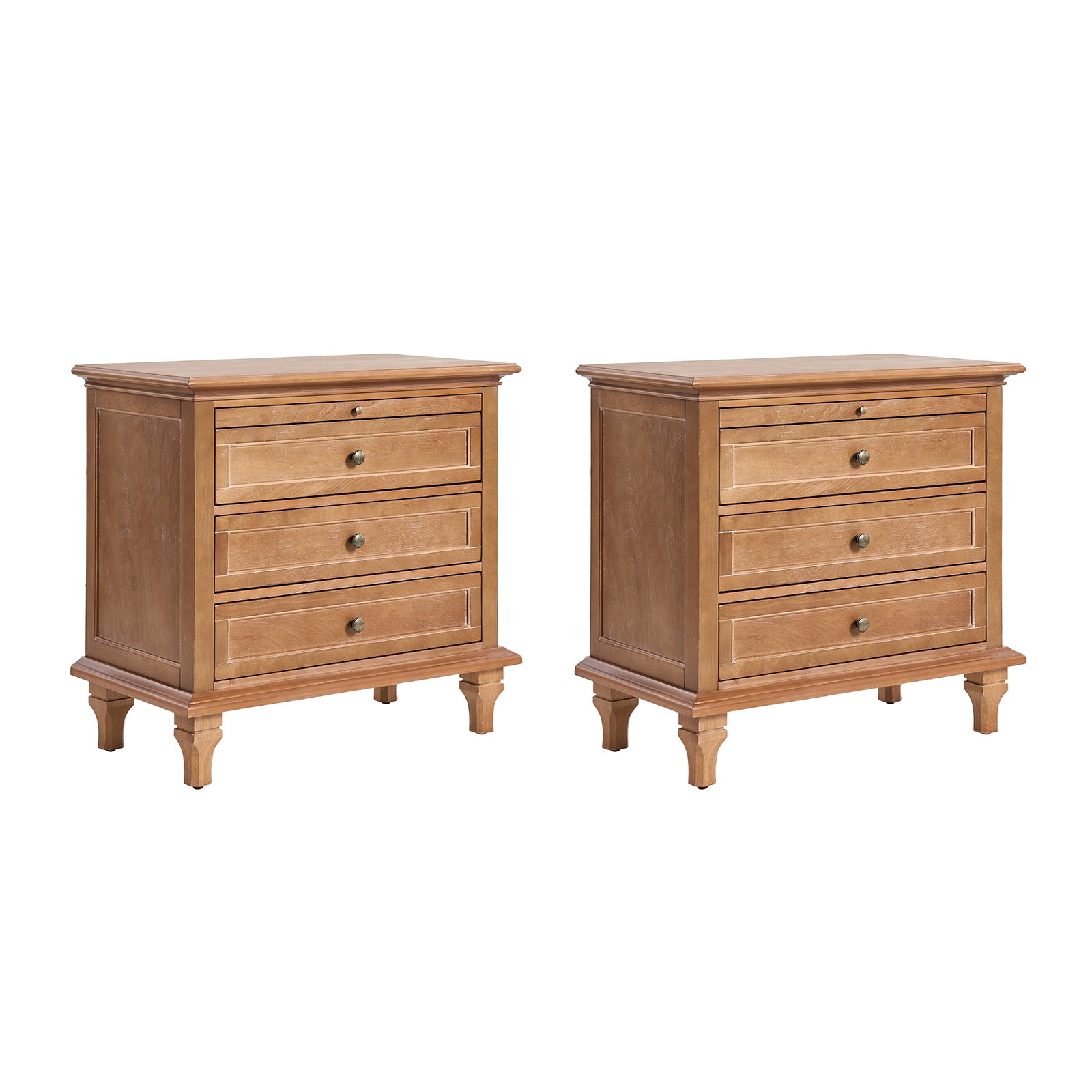 Wooden Nightstands with Tray Shelf 3 Drawers Bedside Table Charging Station