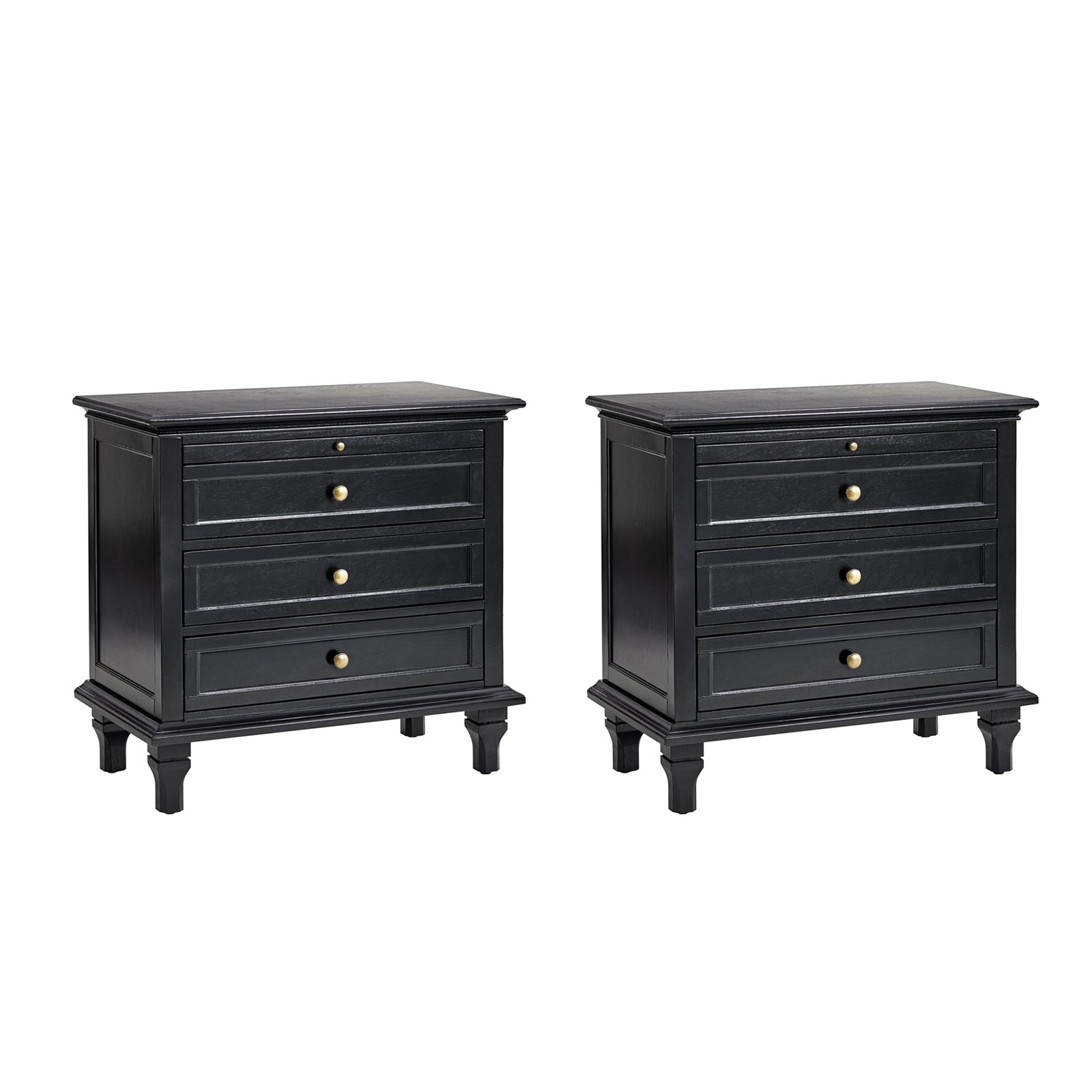 Wooden Nightstands with Tray Shelf 3 Drawers Bedside Table Charging Station
