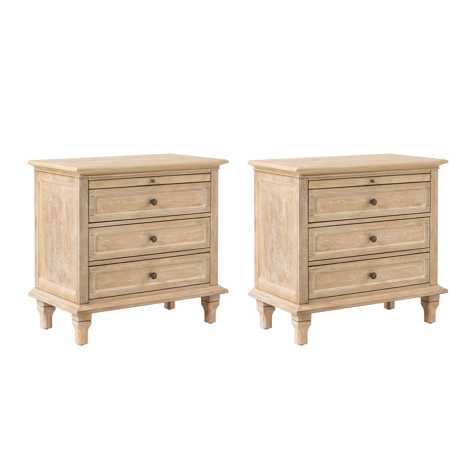 Wooden Nightstands with Tray Shelf 3 Drawers Bedside Table Charging Station