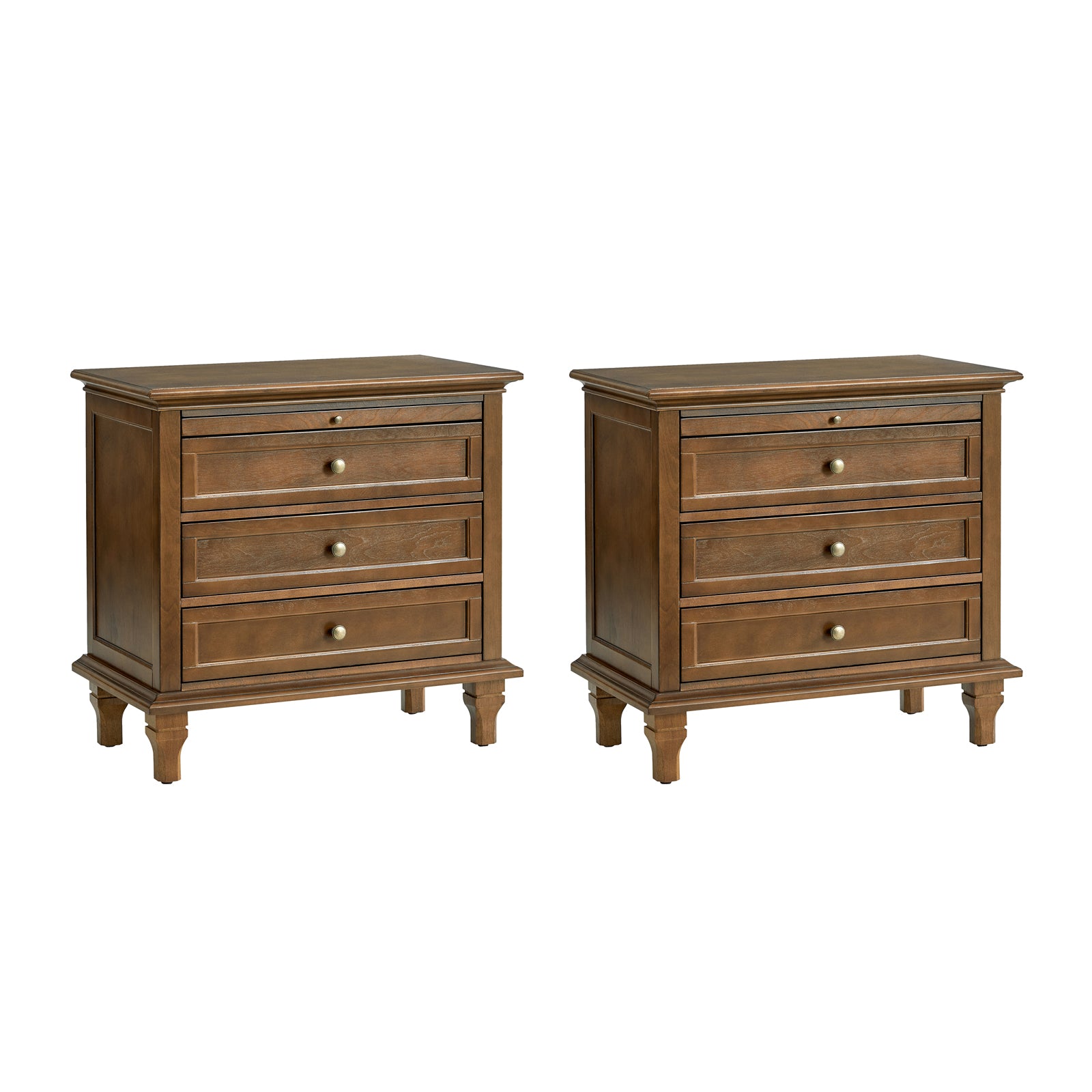 Wooden Nightstands with Tray Shelf 3 Drawers Bedside Table Charging Station