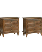 Wooden Nightstands with Tray Shelf 3 Drawers Bedside Table Charging Station
