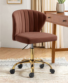 Velvet Swivel Office Chair with Gold Legs, Adjustable Height Rolling Desk Chair for Vanity