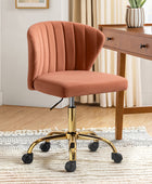 Velvet Swivel Office Chair with Gold Legs, Adjustable Height Rolling Desk Chair for Vanity