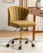 Velvet Swivel Office Chair with Gold Legs, Adjustable Height Rolling Desk Chair for Vanity
