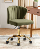 Velvet Swivel Office Chair with Gold Legs, Adjustable Height Rolling Desk Chair for Vanity