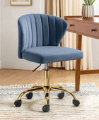 Velvet Swivel Office Chair with Gold Legs, Adjustable Height Rolling Desk Chair for Vanity