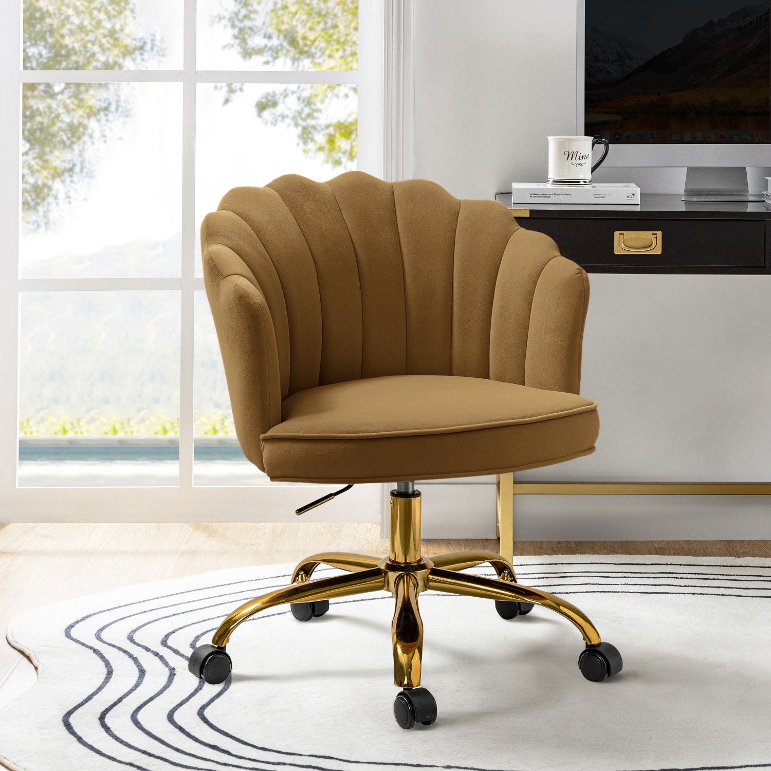 Makeup Vanity Chair Velvet Upholstered Office Task Desk Chairs Swivel Adjustable Sage
