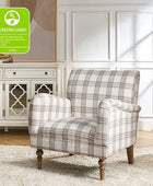 Farmhouse Plaid Accent Chair with Carved Wood Legs ,29.5”W Upholstered Rustic Armchair for Living Room, Bedroom or Reading Nook, GREENGUARD Certified