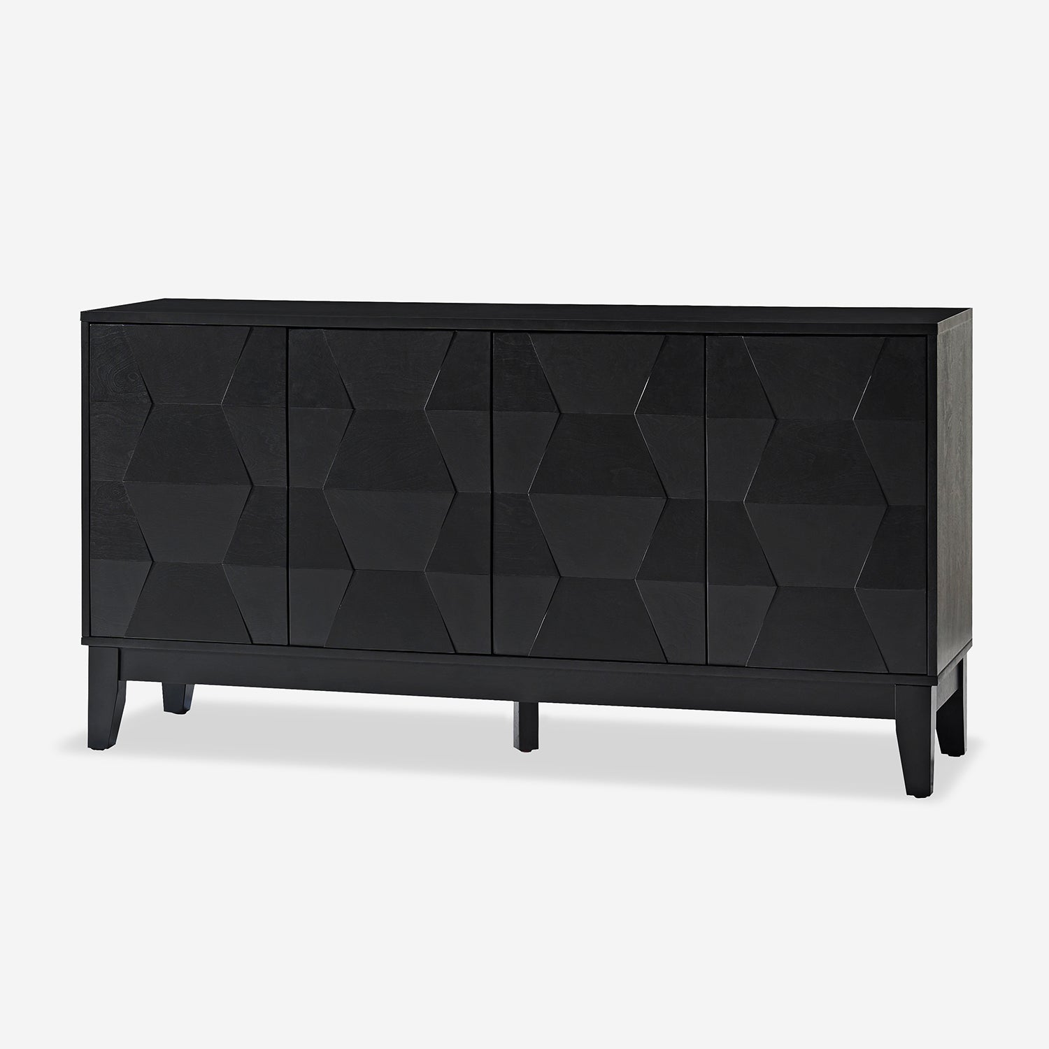 4 Doors Storage Credenza and Sideboard Buffet Cabinet with Adjustable Shelves Solid Wood Legs