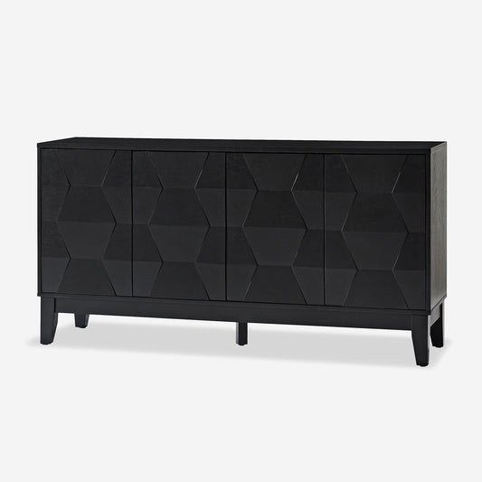 4 Doors Storage Credenza and Sideboard Buffet Cabinet with Adjustable Shelves Solid Wood Legs