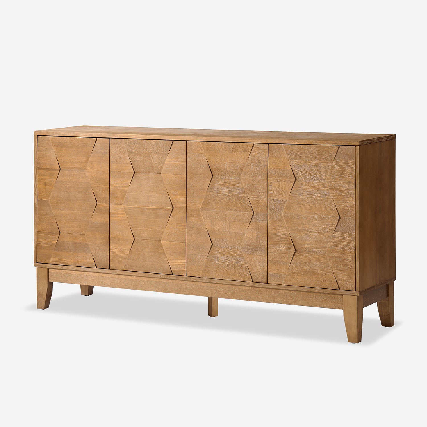 4 Doors Storage Credenza and Sideboard Buffet Cabinet with Adjustable Shelves Solid Wood Legs