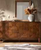 4 Doors Storage Credenza and Sideboard Buffet Cabinet with Adjustable Shelves Solid Wood Legs